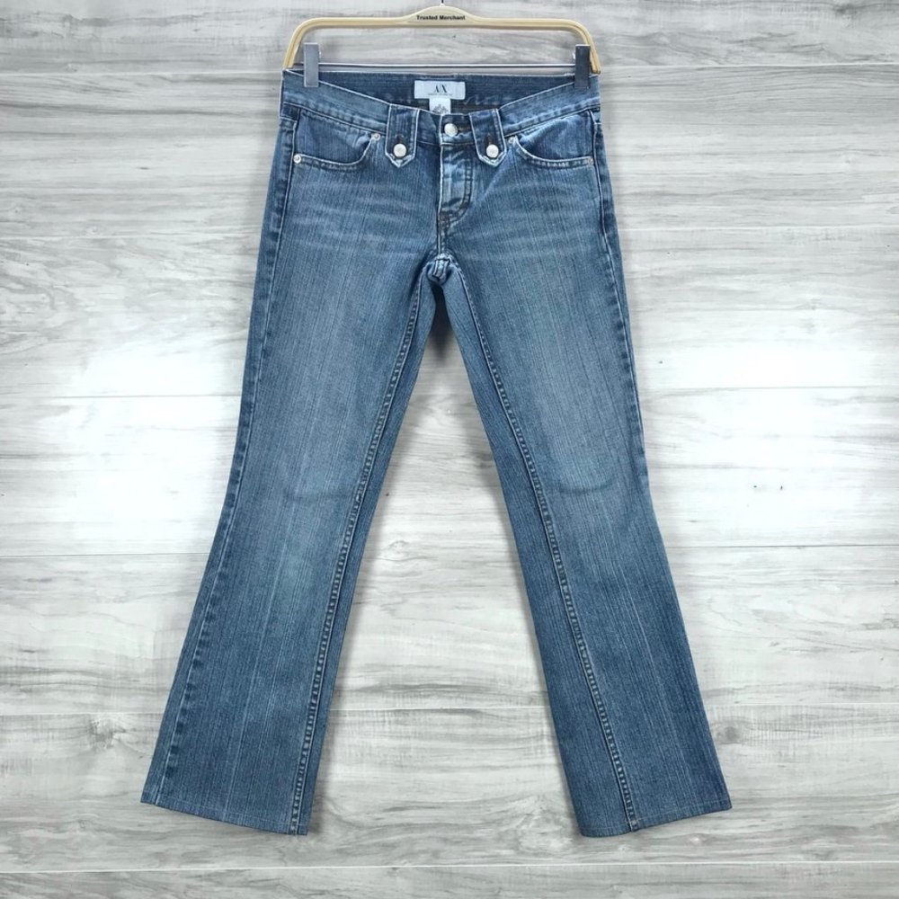 AX Armani Exchange Women's Blue Button Fly Bootcut Denim Jeans Size 0